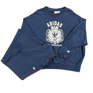 Adidas Originals Crest Sweatshirt & Jogger Set Navy | Small | Retro Logo